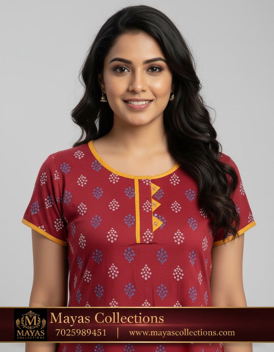 Mayas Mix and Match Churidhar Cut Piping Nighty